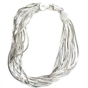 Vintage 19 Strand Sterling Silver Lobster Claw Bracelet Signed Italy IBB